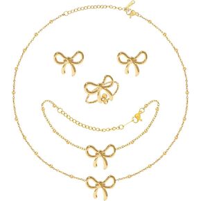 NEWITIN 5 Pieces Lucky Clover Jewelry Set for Women Gold Jewelry Set 18K Gold Plated Flower Design Five Leaf Necklace Bracelet Ring Earrings for Women