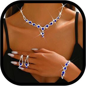 JEWEKY Blue Jewelry Sets Rhinestone Bridal Wedding Necklace Set for Women