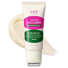 CKD Guasha Neck Cream with Small Molecule Retino Collagen, Neck Firming Cream for Tightening Sagging Skin, Anti-Aging Moisturizer for Neck with Steel Roller to Improve Circulation & Complexion, 1.69oz.