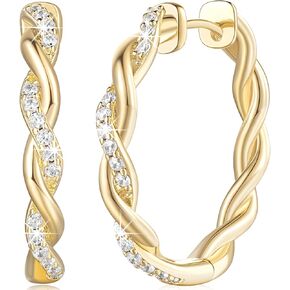 ENROSE Gold Hoop Earrings 14K Gold Earring for Women Twisted Large Hoop Earrings Minimalist Diamond Earring Jewelry 29mm*4mm (A-GD)