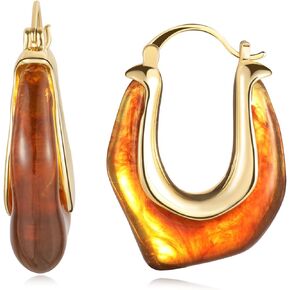 14k Gold Plated Amber Resin Hoop Earrings for Women Trendy, Hypoallergenic Chunky Gold Earrings Jewelry Gifts for Sensitive Earlobes