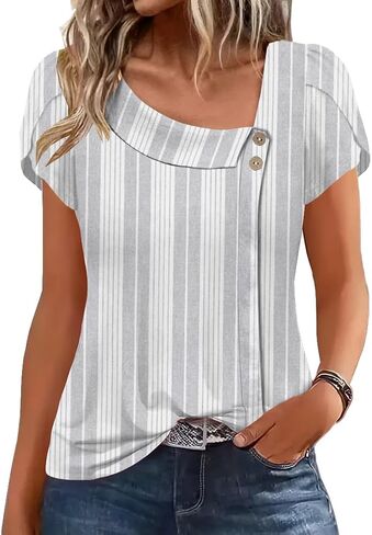 etcyy New Womens Summer Tops Petal Sleeve Blouses for Women Disty Diqu Deap Diper Tunic Derts in Kuwait