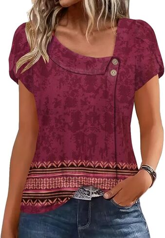 etcyy New Womens Summer Tops Petal Sleeve Blouses for Women Disty Diqu Deap Diper Tunic Derts in Kuwait