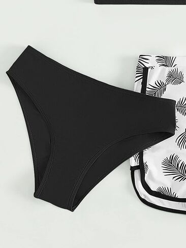 COZYEASE Girl's 3 Piece Bikini Sets Tropical Print Swimsuit Bathing Suit with Shorts in Saudi Arabia