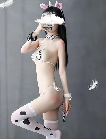 Milk Leopard Cosplay Costume Anime Sexy Mini Cow Bikini Lingerie Set Womens Cow Cosplay Set in Saudi Arabia