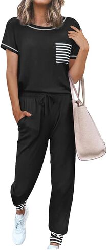 Ekouaer Pajama Sets for Women Short Sleeve Pjs Sets 2 Piece Loungewear Sleepwear with Long Joggers Pants in Kuwait