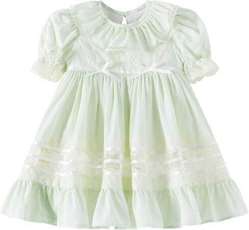Girls Dress, Vintage Bluebell Heirloom Dress, White Lace, Puff Sleeve, Long Style for Spring and Autumn in Kuwait