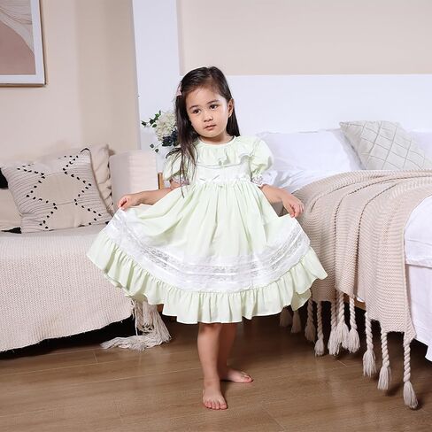 Girls Dress, Vintage Bluebell Heirloom Dress, White Lace, Puff Sleeve, Long Style for Spring and Autumn in Kuwait
