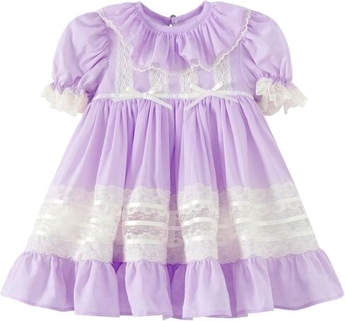 لباس الفتيات ، فستان إيرث زرقاء عتيقة ، دانتيل أبيض ، غلاف نفخة ، نمط طويل لفصل الربيع والخريف in Kuwait