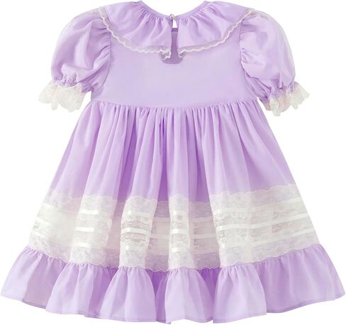 لباس الفتيات ، فستان إيرث زرقاء عتيقة ، دانتيل أبيض ، غلاف نفخة ، نمط طويل لفصل الربيع والخريف in Kuwait