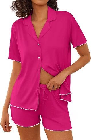 Ekouaer Womens Pajama Set Button Up Bride PJS Set 2 قطعة ناعمة ناعم من أدوات الأكمام قصيرة مع شورتات ، S-XXL in Saudi Arabia