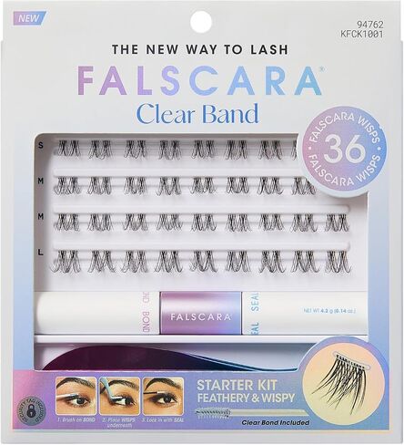 KISS Falscara DIY Lash Extension Starter Kit With 10 Eyelash Lengthening Wisps, Applicator and Bond & Seal – Artificial Featherlight Synthetic Reusable Lash Clusters with Super Hold Microbands in Saudi Arabia