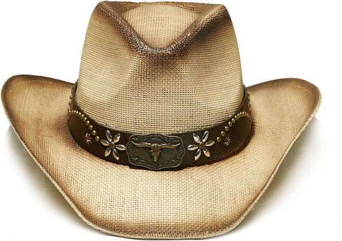 القش Western Western Cowboy Hat Men & Women ، حزام Rhinestone القابل للتعديل- المهرجانات قبعة الحفلات الخارجية على الطراز الغربي in Saudi Arabia