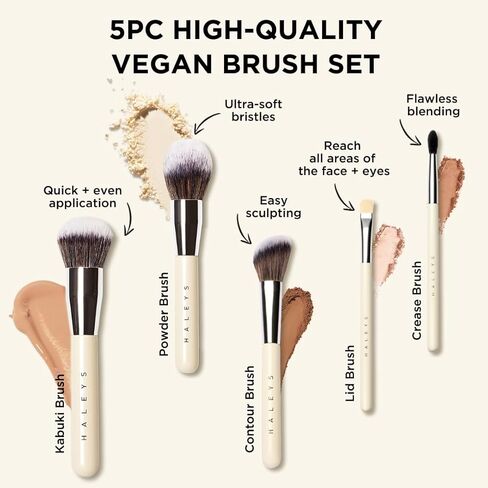HALEYS Brilliant Powder Brush, Soft, Streak-free, Perfect Blending, Buff, Blurs, Smooths, Control, Precision, Complexion tools, For powder, setting powder, blush, Vegan, Cruelty-free, Sustainable Wood in Kuwait