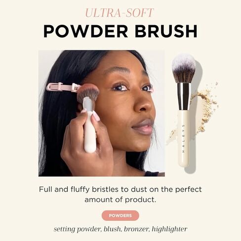 HALEYS Brilliant Powder Brush, Soft, Streak-free, Perfect Blending, Buff, Blurs, Smooths, Control, Precision, Complexion tools, For powder, setting powder, blush, Vegan, Cruelty-free, Sustainable Wood in Kuwait