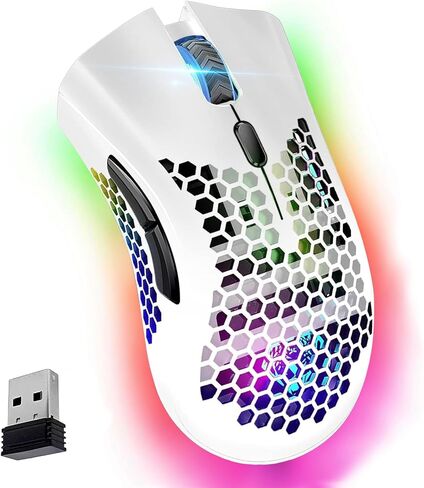 VEGCOO Wireless Gaming Mouse, C8 Silent Click Wireless Rechargeable Mouse with Colorful LED Lights and 3 Level DPI 400mah Lithium Battery for Laptop and Computer (White)… in Saudi Arabia
