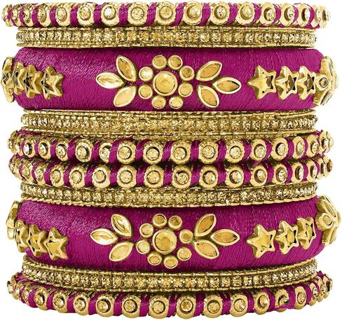 Aheli Ethnic Handmade Silk Thread Bangle Set Chudha Bracelet Faux Stone Studded Indian Traditional Wedding Wear Fashion Jewelry Gift for Women 2.6 Inch in Saudi Arabia