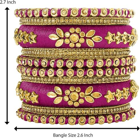 Aheli Ethnic Handmade Silk Thread Bangle Set Chudha Bracelet Faux Stone Studded Indian Traditional Wedding Wear Fashion Jewelry Gift for Women 2.6 Inch in Saudi Arabia
