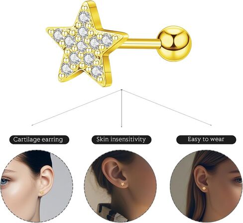 Minimalist Hypoallergenic Cartilage Earrings Set in Gold and Silver - 7 Styles, Copper Material, Surgical Steel, Screw Back, Second Hole Pierced Earrings for Sensitive Ears - Cute 5mm Ball Studs Jewelry Gift in Saudi Arabia