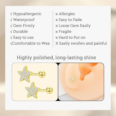 Minimalist Hypoallergenic Cartilage Earrings Set in Gold and Silver - 7 Styles, Copper Material, Surgical Steel, Screw Back, Second Hole Pierced Earrings for Sensitive Ears - Cute 5mm Ball Studs Jewelry Gift in Saudi Arabia