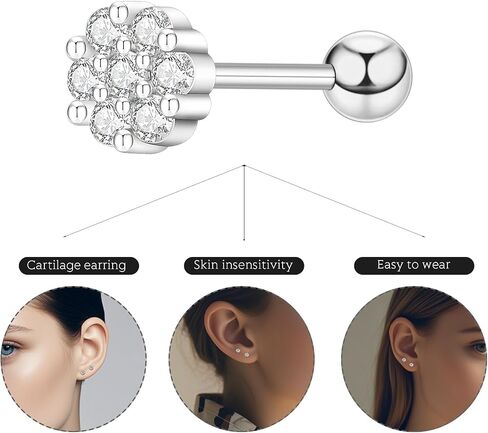 Minimalist Hypoallergenic Cartilage Earrings Set in Gold and Silver - 7 Styles, Copper Material, Surgical Steel, Screw Back, Second Hole Pierced Earrings for Sensitive Ears - Cute 5mm Ball Studs Jewelry Gift in Saudi Arabia