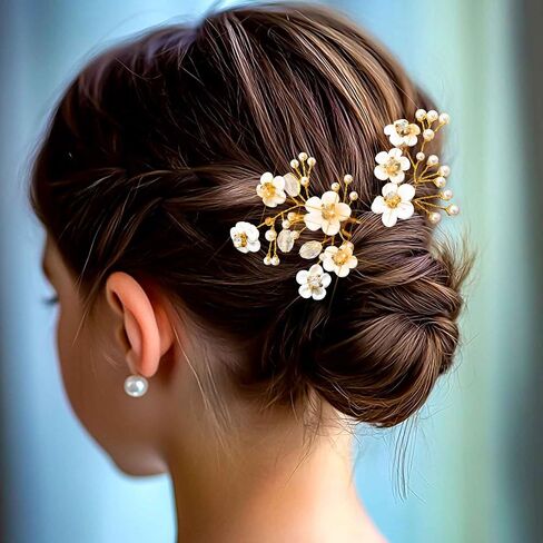 Fstrend Bridal Wedding Hair Pins Silver Sparkly Rhinestones Pearls Flower Hair Pin Bride Hairpieces Gorgeous Hair Accessories for Women and Girls(Pack of 2) (Silver) in Saudi Arabia