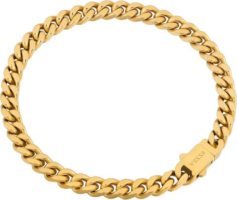 VEXXS Cuban Link Bracelet Flat Cut, 18K Real Gold Filled Stainless Steel Gold Bracelet, Durable No Color Fading 5mm 7mm Men’s Chain Bracelet Men’s Jewelry in Kuwait