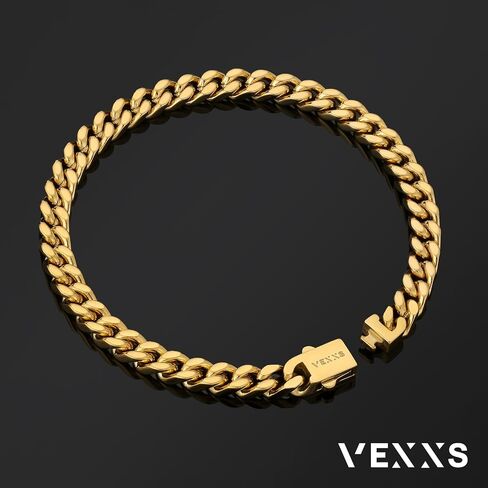 VEXXS Cuban Link Bracelet Flat Cut, 18K Real Gold Filled Stainless Steel Gold Bracelet, Durable No Color Fading 5mm 7mm Men’s Chain Bracelet Men’s Jewelry in Kuwait