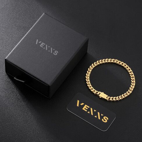 VEXXS Cuban Link Bracelet Flat Cut, 18K Real Gold Filled Stainless Steel Gold Bracelet, Durable No Color Fading 5mm 7mm Men’s Chain Bracelet Men’s Jewelry in Kuwait