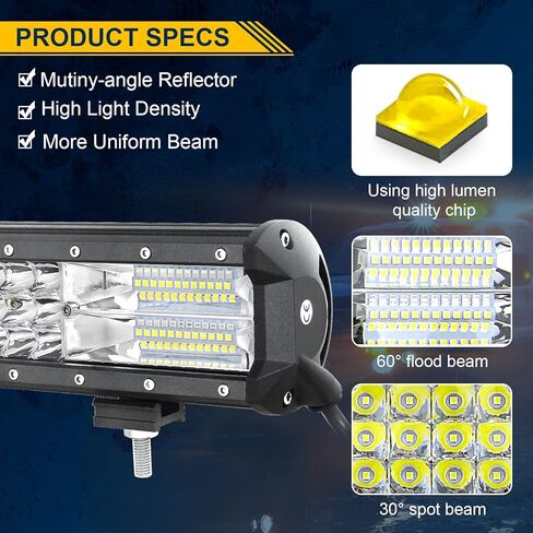 RIGIDON 20 Inch 288W Light Bar, Triple Row Flood Spot Combo 28800LM LED Light Bar Waterproof Driving Boat Road LED Work Light for ATV UTV Truck in Saudi Arabia
