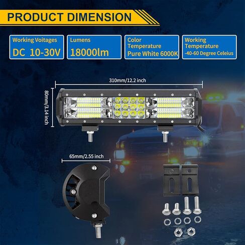 RIGIDON 20 Inch 288W Light Bar, Triple Row Flood Spot Combo 28800LM LED Light Bar Waterproof Driving Boat Road LED Work Light for ATV UTV Truck in Saudi Arabia