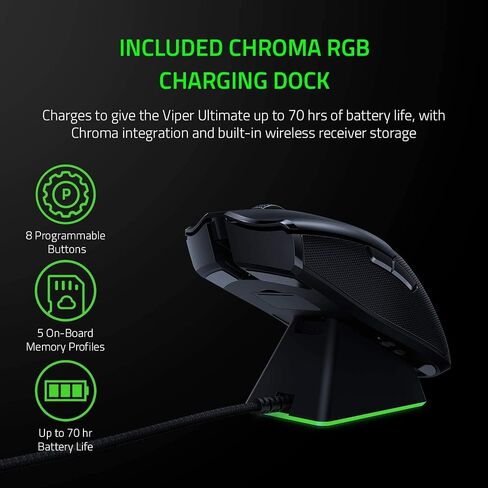 Razer Viper Mini - ماوس ألعاب سلكي للكمبيوتر/Mac (خفيف الوزن 61 جرام، يمكن استخدامه بكلتا اليدين، كابل Speedflex، مستشعر بصري 8500 نقطة في البوصة، إضاءة Chroma RGB) أسود in Kuwait