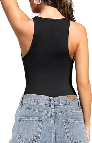 CSDAJIO Cutout Tie Front Ribbed Sleeveless Shirt Scoop Neck Low Cut Halter Tank Tops for Women Workout Gym Camisole in Saudi Arabia