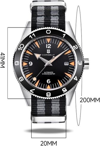 Corgeut 6013-NY Luxury Automatic Mechanical Self-Winding Men's Watch, Japanese Movement, 100M Waterproof, Nylon Strap, Date Display, Noctilucent - Stylish Timepiece for Men in Kuwait