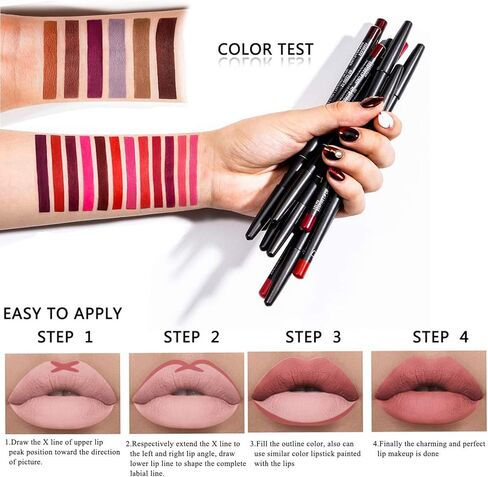 DC-BEAUTIFUL 12Pcs Lot Set 12 Colors Lip Liner Pencil Waterproof Non-marking Matt Velvet Lipstick Pen, Professional Long Lasting Lipliner Set with Sharpener in Kuwait