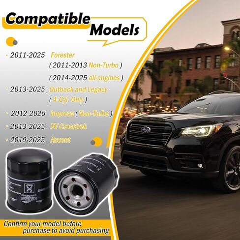 15208AA21A Engine Oil Filter Compatible with 2011-2025 Subaru Outback Legacy Impreza Forester XV Crosstrek Ascent Replace# 15208AA160 15208AA20A (1 Pack) in Kuwait