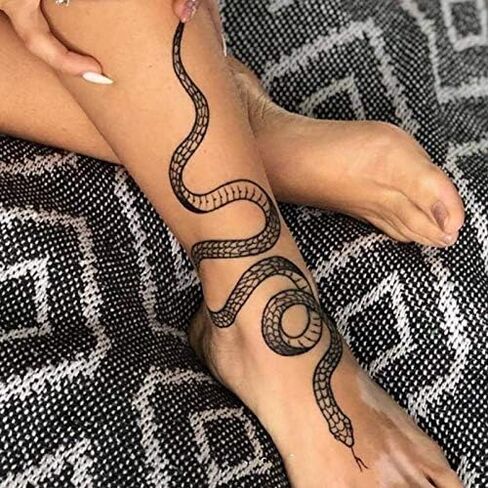 ملصقات وشم مؤقت على شكل ثعبان أسود واقعي مقاس كبير للنساء والرجال مقاوم للماء وشم مزيف على الخصر وذراع الساعد للجسم in Kuwait