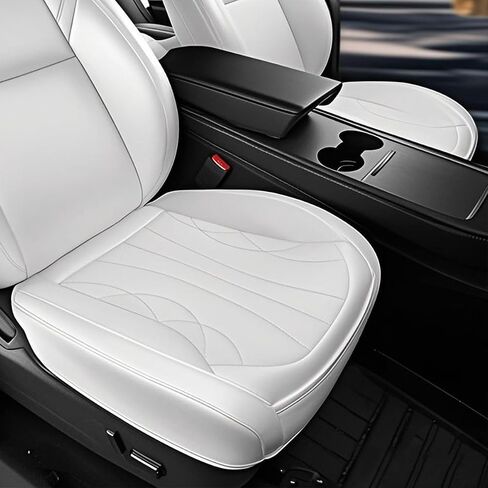 2 Pack Fit Tesla White Bottom Seat Cover for Model Y/3, Luxury Nappa Leather Waterproof Car Front Seats Cushion Protector for Model 3/Y 2020 2021 2022 2023 2024 in Saudi Arabia
