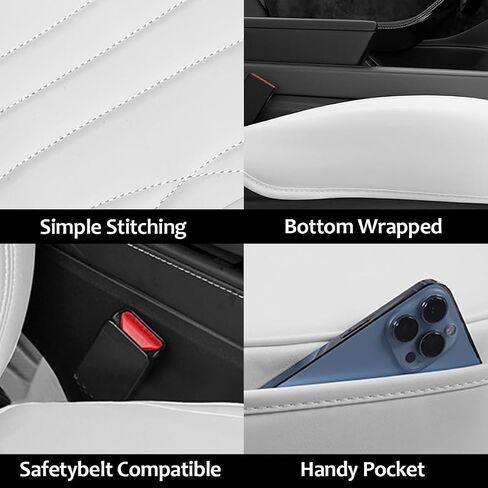 2 Pack Fit Tesla White Bottom Seat Cover for Model Y/3, Luxury Nappa Leather Waterproof Car Front Seats Cushion Protector for Model 3/Y 2020 2021 2022 2023 2024 in Saudi Arabia