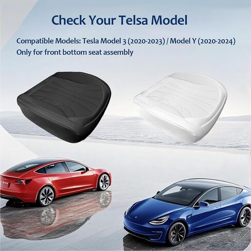 2 Pack Fit Tesla White Bottom Seat Cover for Model Y/3, Luxury Nappa Leather Waterproof Car Front Seats Cushion Protector for Model 3/Y 2020 2021 2022 2023 2024 in Saudi Arabia