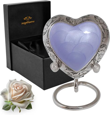 Heart Urns for Human Ashes - Small Purple Brass Urn with Lavender Enamel Heart Pattern - Keepsake Urn with Stand & Box (Purple, Small) in Kuwait