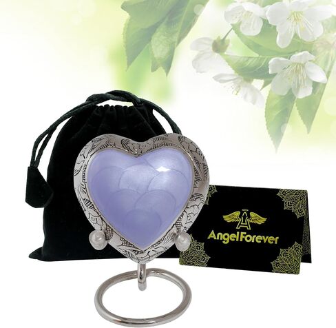 Heart Urns for Human Ashes - Small Purple Brass Urn with Lavender Enamel Heart Pattern - Keepsake Urn with Stand & Box (Purple, Small) in Kuwait