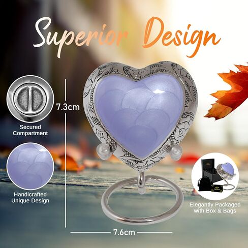 Heart Urns for Human Ashes - Small Purple Brass Urn with Lavender Enamel Heart Pattern - Keepsake Urn with Stand & Box (Purple, Small) in Kuwait