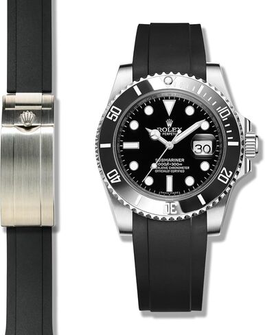 CRAFTER Blue RS01 Curved End Rubber Strap Watch Band متوافق مع غواصة Rolex 40 مم ، Explorer ، Explorer II ، GMT Master ، GMT Master II ، Daytona ، و Yachtmaster in Kuwait