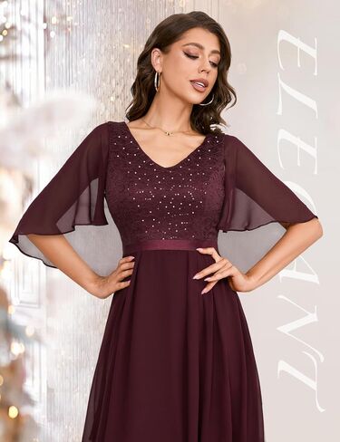 Dressystar Sequin Women Dresses Knee Length Dress Mother of The Bride Wedding Guest V-Neck Evening Formal Cocktail Gowns in Saudi Arabia