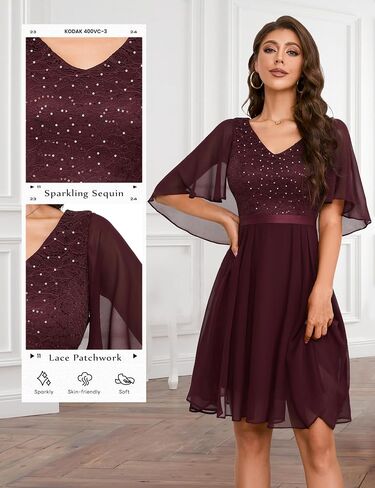 Dressystar Sequin Women Dresses Knee Length Dress Mother of The Bride Wedding Guest V-Neck Evening Formal Cocktail Gowns in Saudi Arabia