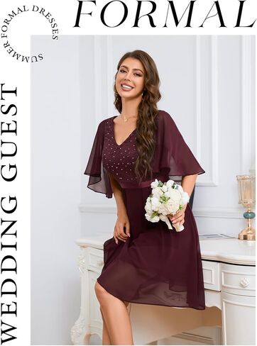 Dressystar Sequin Women Dresses Knee Length Dress Mother of The Bride Wedding Guest V-Neck Evening Formal Cocktail Gowns in Saudi Arabia