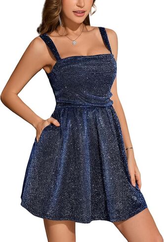 BeryLove Women Sequin Prom Dress Cocktail Sleeveless Sparkly Tie Party Mini Formal Dresses in Saudi Arabia
