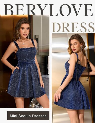 BeryLove Women Sequin Prom Dress Cocktail Sleeveless Sparkly Tie Party Mini Formal Dresses in Saudi Arabia