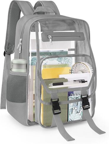 Soimeat Clear Backpack Heavy Duty, Fabric & PVC Transparent Bookbag, See Through Backpacks with Reinforced Strap for Women Men, Large Capacity Clear Backpack for College, Travel, Security, Black in Kuwait